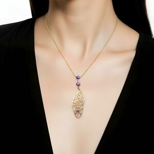GOLDEN LEAF WITH AMETHYST NECKLACE PENDANT